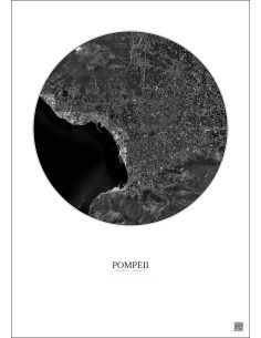 Affiche Pompeii – Poster vue satellite 10km N&B | Gravura – Fond clair