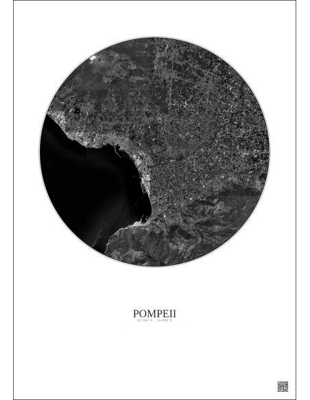 Affiche Pompeii – Poster vue satellite 10km N&B | Gravura – Fond clair