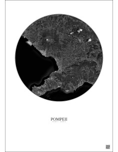 Affiche Pompeii – Poster vue satellite 20km N&B | Gravura – Fond clair