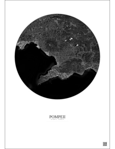 Pompeii Satellite View Poster 30km B&W | Gravura – Light background