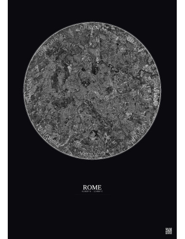 Affiche Rome – Poster vue satellite 10km N&B | Gravura – Fond foncé