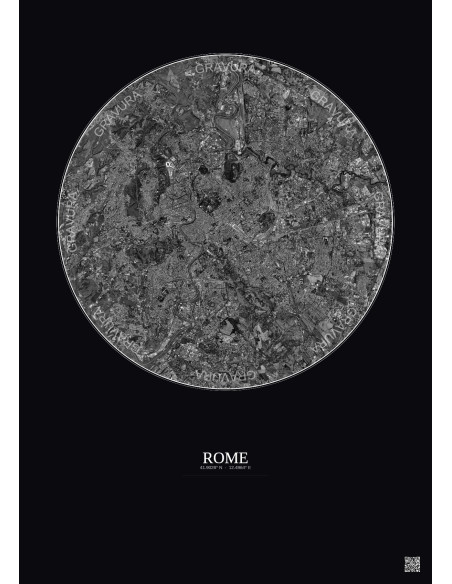 Affiche Rome – Poster vue satellite 10km N&B | Gravura – Fond foncé