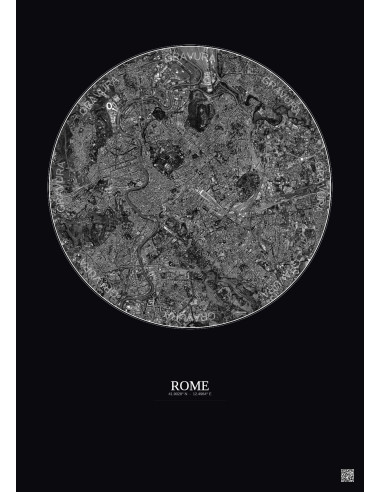 Rome Satellite View Poster 6km B&W | Gravura – Dark background