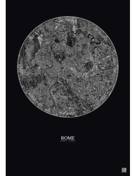 Rome Satellite View Poster 6km B&W | Gravura – Dark background
