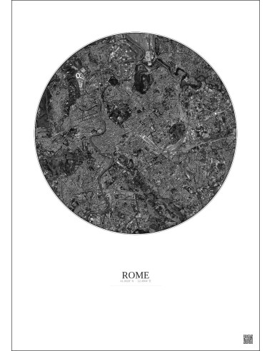 Affiche Rome – Poster vue satellite 6km N&B | Gravura – Fond clair