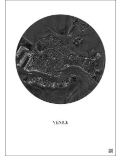 Affiche Venice – Poster vue satellite 2.5km N&B | Gravura – Fond clair