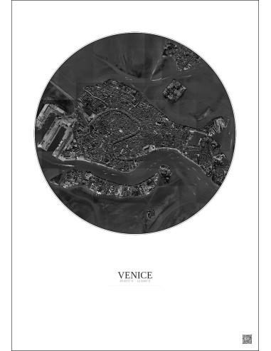 Affiche Venice – Poster vue satellite 2.5km N&B | Gravura – Fond clair