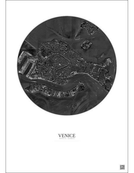 Affiche Venice – Poster vue satellite 2.5km N&B | Gravura – Fond clair