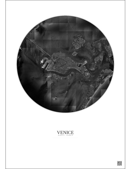 Affiche Venice – Poster vue satellite 5km N&B | Gravura – Fond clair