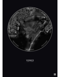 Affiche Venice – Poster vue satellite 10km N&B | Gravura – Fond foncé