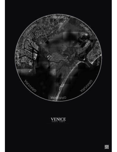 Affiche Venice – Poster vue satellite 10km N&B | Gravura – Fond foncé