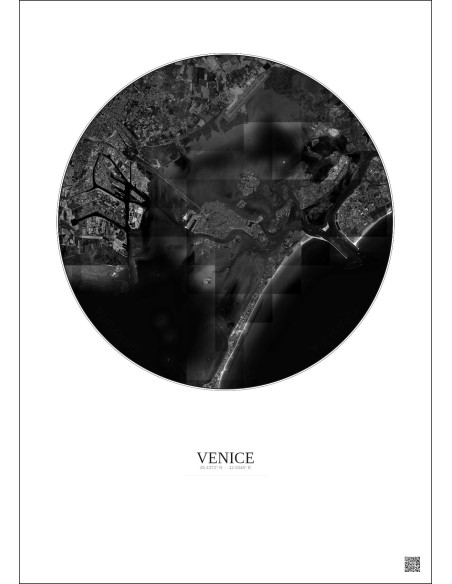 Affiche Venice – Poster vue satellite 10km N&B | Gravura – Fond clair