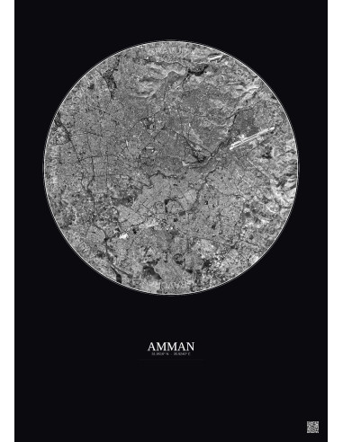 Amman Satellite View Poster 10km B&W | Gravura – Dark background