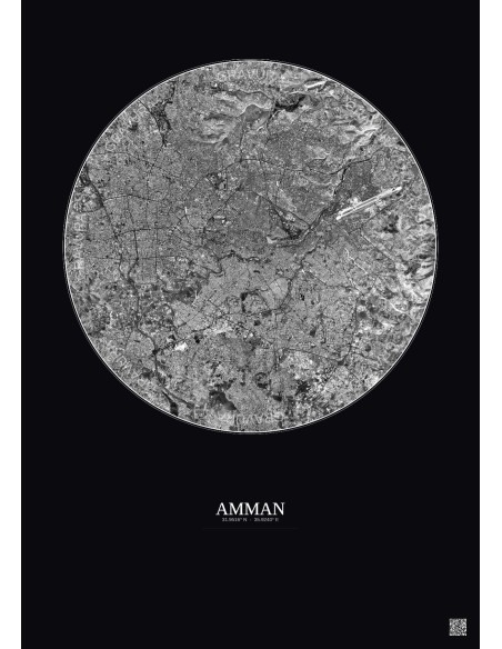 Amman Satellite View Poster 10km B&W | Gravura – Dark background