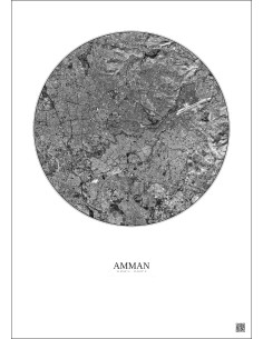 Affiche Amman – Poster vue satellite 10km N&B | Gravura – Fond clair