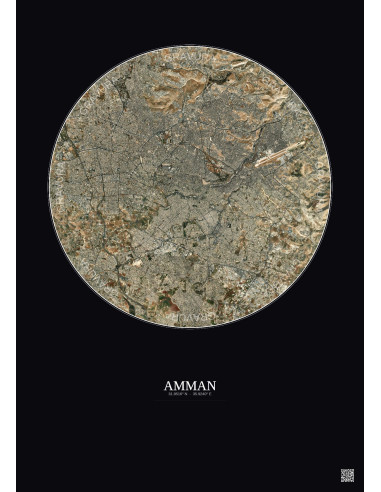 Amman Satellite View Poster 10km Color | Gravura – Dark background