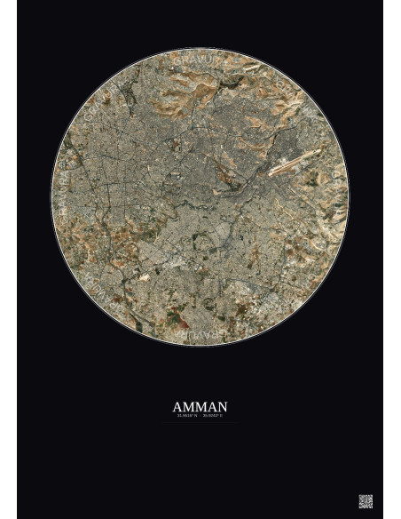 Amman Satellite View Poster 10km Color | Gravura – Dark background