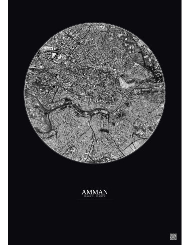 Amman Satellite View Poster 2.5km B&W | Gravura – Dark background