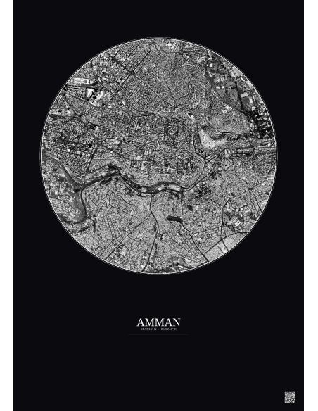 Amman Satellite View Poster 2.5km B&W | Gravura – Dark background