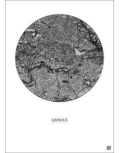 Affiche Amman – Poster vue satellite 2.5km N&B | Gravura – Fond clair