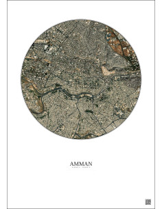 Affiche Amman – Poster vue satellite 2.5km Couleur | Gravura – Fond clair