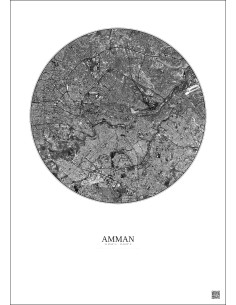 Affiche Amman – Poster vue satellite 6km N&B | Gravura – Fond clair