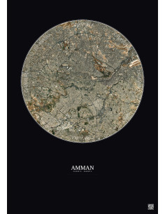 Affiche Amman – Poster vue satellite 6km Couleur | Gravura – Fond foncé