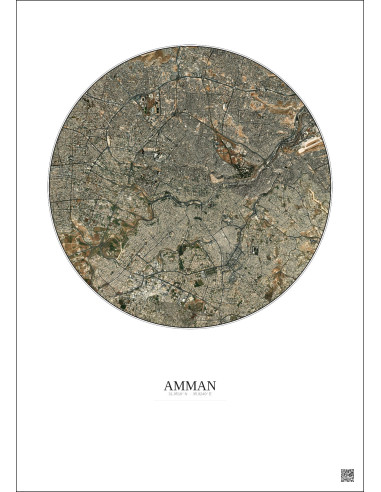 Affiche Amman – Poster vue satellite 6km Couleur | Gravura – Fond clair