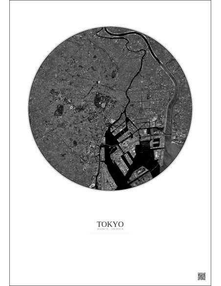 Affiche Tokyo – Poster vue satellite 10km N&B | Gravura – Fond clair