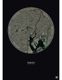 Affiche Tokyo – Poster vue satellite 10km Couleur | Gravura – Fond foncé