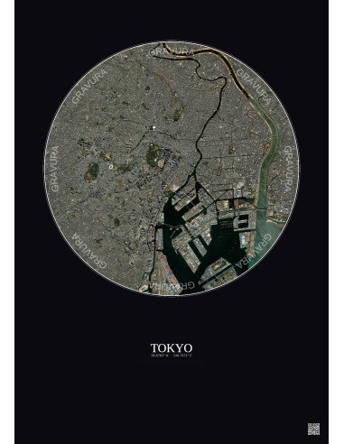 Affiche Tokyo – Poster vue satellite 10km Couleur | Gravura – Fond foncé