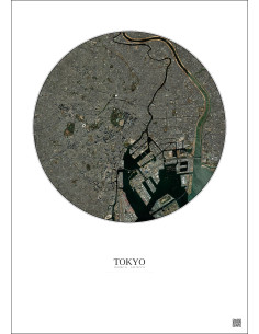 Affiche Tokyo – Poster vue satellite 10km Couleur | Gravura – Fond clair