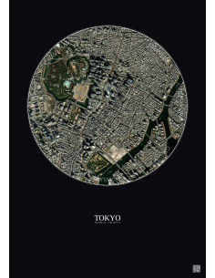 Affiche Tokyo – Poster vue satellite 2.5km Couleur | Gravura – Fond foncé