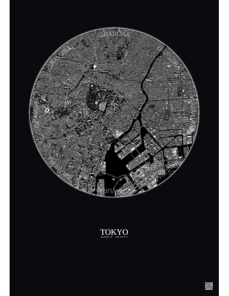 Tokyo Satellite View Poster 6km B&W | Gravura – Dark background