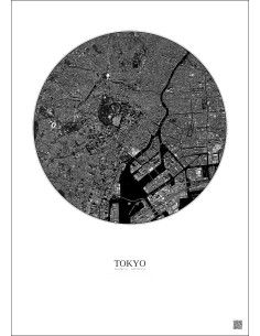 Affiche Tokyo – Poster vue satellite 6km N&B | Gravura – Fond clair