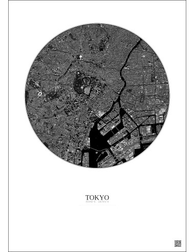 Affiche Tokyo – Poster vue satellite 6km N&B | Gravura – Fond clair