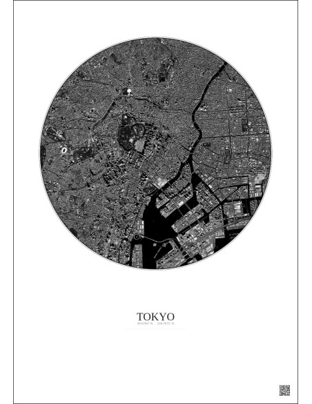 Affiche Tokyo – Poster vue satellite 6km N&B | Gravura – Fond clair