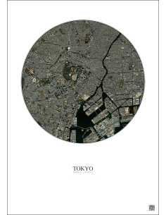 Affiche Tokyo – Poster vue satellite 6km Couleur | Gravura – Fond clair
