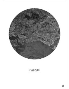 Affiche Nairobi – Poster vue satellite 10km N&B | Gravura – Fond clair