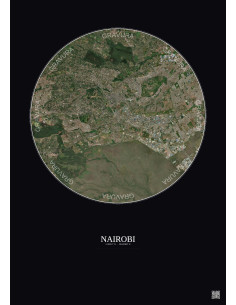 Affiche Nairobi – Poster vue satellite 10km Couleur | Gravura – Fond foncé