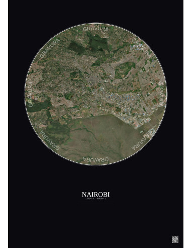Affiche Nairobi – Poster vue satellite 10km Couleur | Gravura – Fond foncé