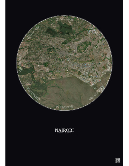 Affiche Nairobi – Poster vue satellite 10km Couleur | Gravura – Fond foncé