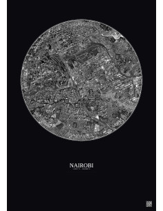 Affiche Nairobi – Poster vue satellite 2.5km N&B | Gravura – Fond foncé