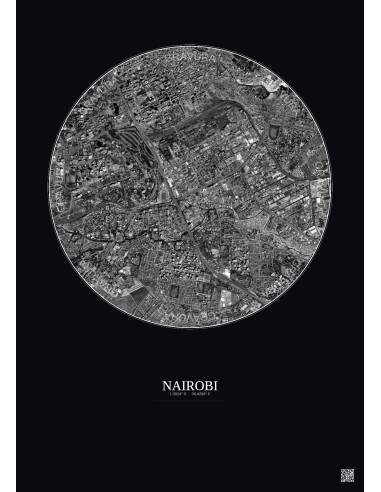 Nairobi Satellite View Poster 2.5km B&W | Gravura – Dark background