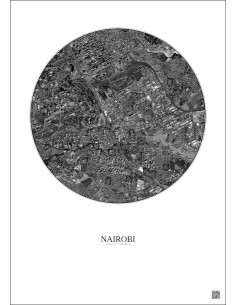 Affiche Nairobi – Poster vue satellite 2.5km N&B | Gravura – Fond clair