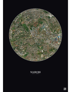 Affiche Nairobi – Poster vue satellite 2.5km Couleur | Gravura – Fond foncé
