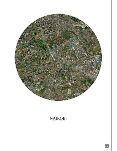 Affiche Nairobi – Poster vue satellite 2.5km Couleur | Gravura – Fond clair