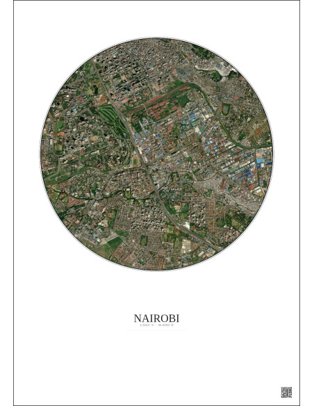 Affiche Nairobi – Poster vue satellite 2.5km Couleur | Gravura – Fond clair