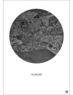 Affiche Nairobi – Poster vue satellite 6km N&B | Gravura – Fond clair