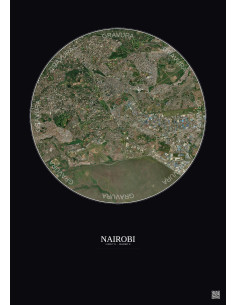 Affiche Nairobi – Poster vue satellite 6km Couleur | Gravura – Fond foncé